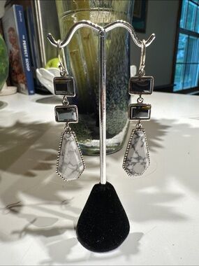 Silpada Sterling Silver Earrings with Faceted Hematite & Magnesite